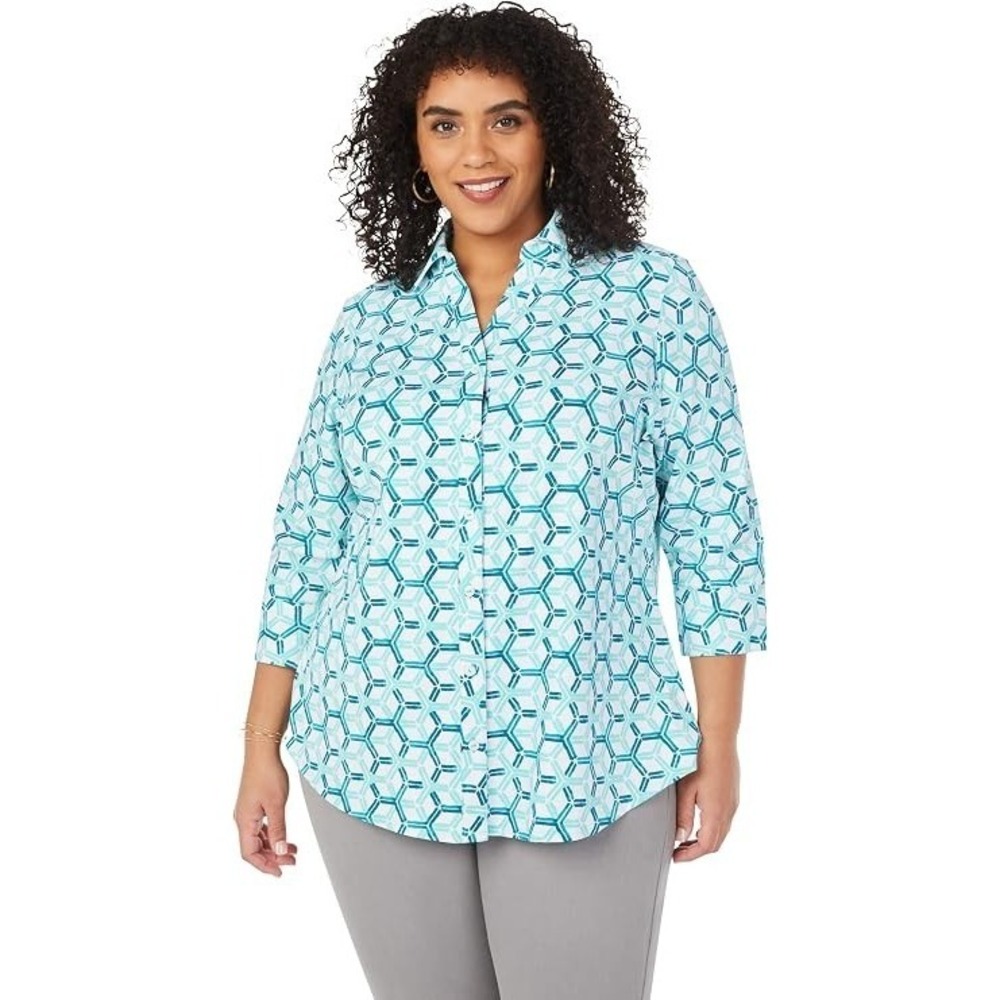 Foxcroft Button Top Mary 34 Cosgeo Sz 3X Jersey Stretch Vacation Cruise NEW